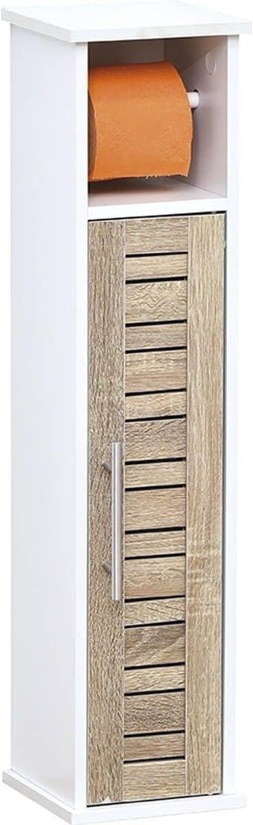 TENDANCE - Toiletpapierkast Stockholm met toiletrolhouder – Wit en Eikenkleur – 18 x 18 x 75 cm