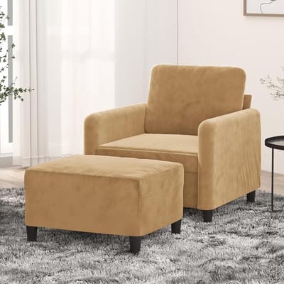 Fauteuil met voetenbank - Leunstoel relax - Ontspannen lezen - Zachte velours stof - 80 cm breed - Bruin