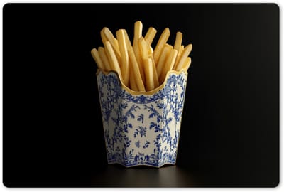 Placemats 45x30 cm - Placemat kunststof - 1 stuk - Friet - Porselein - Delfts blauw - Eten - Borden onderleggers - Decoratie voor op tafel - Keuken tafeldecoratie accessoires - Vinyl onderlegger - Tafelversiering