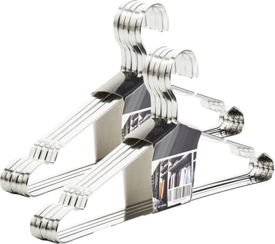 SOTECH set van 10 design kledinghangers, geborsteld roestvrij staal (SS201), 450 x 193 mm, vlak profiel: 8 x 2,5 mm met antislipgroef, overhemdhangers voor kledingkasten en garderobes