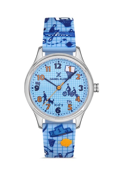 Daniel Klein DK.1.13422-5 - Horloge - Analoog - Kinderen - siliconen band - Metaal - Rond - Sporten - Lichtblauw - Donkerblauw - Zilverkleurig - Multikleur - 3 ATM