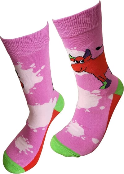 Grappige sokken - Koe Milkshake sokken - Valentijnsdag cadeau - Verjaardag cadeau - Kado - Cadeau voor man vrouw - Leuke sokken - Vrolijke sokken - Luckyday Socks - Sokken met tekst - Aparte Sokken - Sokken waar je vrolijk van wordt - Maat 37-44