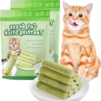 Natuurlijke Kattengras Kauwsnacks, 12 Stuks, Tandheelkundige Sticks voor Katten, Molaard voor Gezonde Tanden en Tandvleesverzorging