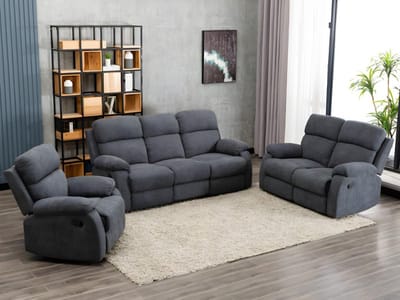 Vente-unique Relaxzitbank 3 + 2 plaatsen en fauteuil van stof met handmatig mechanisme TOLZANO - Antraciet