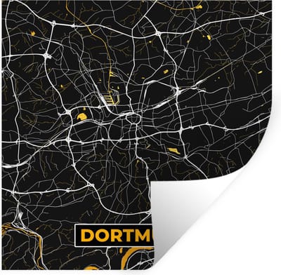 Muurstickers - Sticker Folie - Dortmund - Goud - Duitsland - Kaart - Plattegrond - Stadskaart - 100x100 cm - Plakfolie - Muurstickers Kinderkamer - Zelfklevend Behang XXL - Zelfklevend behangpapier - Stickerfolie