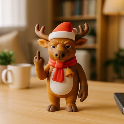 AnimalsAttitude - Kleine brutale kerst rendier – 3D-geprinte kerst figurine met middelvinger – Grappige feestdagen bureau decoratie