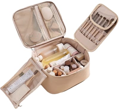 1stuk - Reistas voor make-up - Functionele cosmetische tas en toilettas - beautycase - Georganiseerd met rits - Abrikoos - makeup tas - 12.5x23x19.5cm