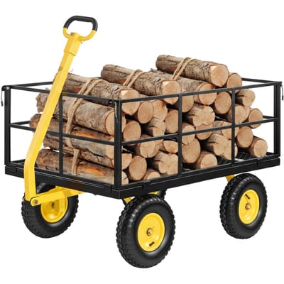 Chariot de Jardin en Acier, 635 kg Robuste Tirable Chariot de Jardin Chariot de Cour 2 en 1 Wagon utilitaire Métallique d'Extérieur Remorque de Jardin avec Pneus Tout-Terrain de 330 mm,