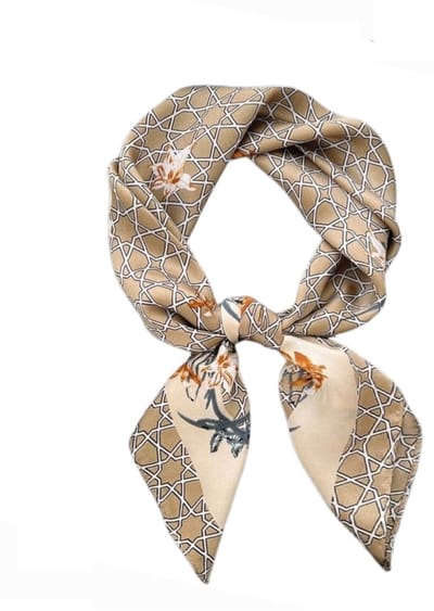 Luxe Dames Neksjaal Beige, Bloemen print -Sjaaltje Youhomy accessoires sjaal 70x70cm - Sjaal vierkant zijde feeling- Hoofdsjaal- Cadeau voor vrouwen , dames-Moederdag - Valentijnsdag cadeau| Stewardess Sjaaltje Beige