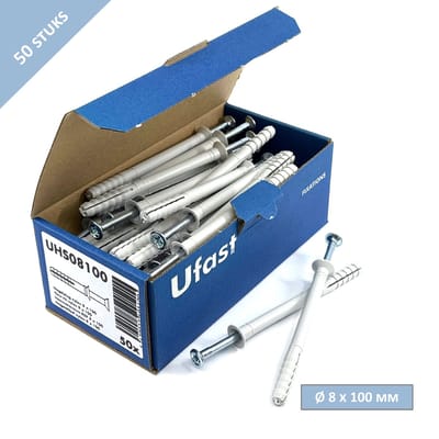 UFAST slagplug Ø 8 x 100 mm - Nylon plug met trompetkraag - Kruiskop - Verzinkt - 50 stuks