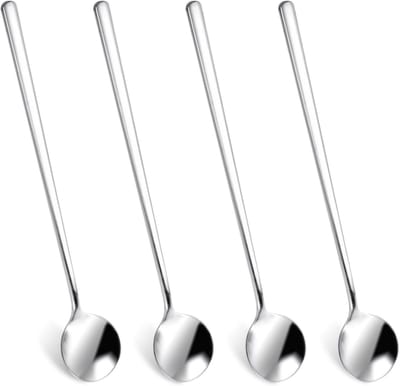Langwerpige Roestvrijstalen Roerlepels voor Koffie, Thee en Milkshakes - Set van 4 voor IJsdranken en Baraccessoires, 16.7 cm Handgreep