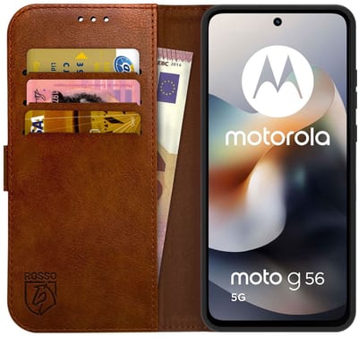 Rosso Element Geschikt voor Motorola Moto G56 | Wallet Book Case | Portemonnee Hoesje | 3 Pasjes | Magneetsluiting | Stand Functie | Bruin