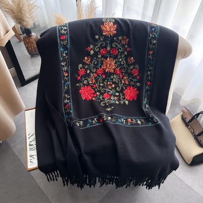 Mode Luxe Geborduurde Sjaal Elegante Dames Winter Dik Warm Nek Pashmina Lange Franje Sjaals Dames Deken Zachte Sjaal gray