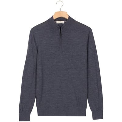 Thomas Maine Trui Half Zip Single Knit Merino Wool Indigo / male