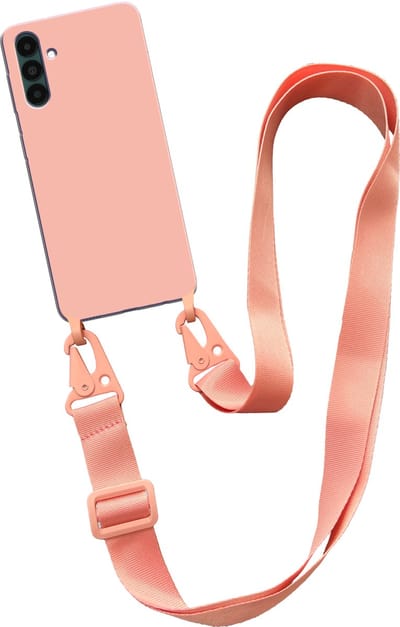 Smartphonica Hoesje met breed koord voor Samsung Galaxy A04s siliconen back cover met zachte binnenkant - Zalm geschikt voor Samsung Galaxy A04s