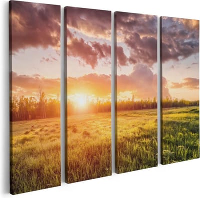 Artaza Canvas Schilderij Vierluik Zonsopkomst In Het Veld - 80x60 - Foto Op Canvas - Canvas Print