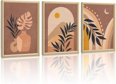 Canvas Muurkunst Set - Abstracte Schilderijen - Woonkamer Decoratie - Boho Geometrische Stijl - 30x40cm - Bruin Beige