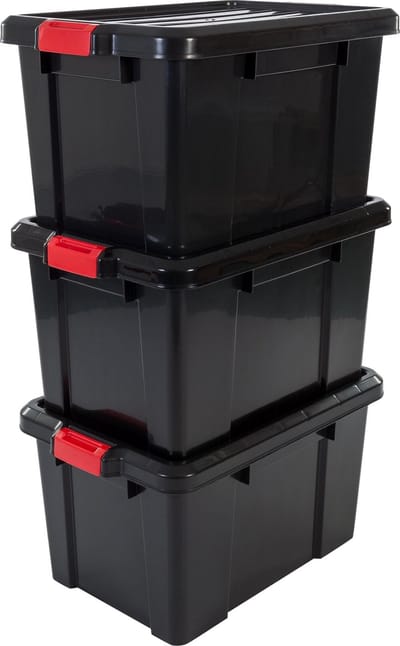 IRIS Powerbox Opbergbox - 50L - Kunststof - Zwart/Rood - Set van 3
