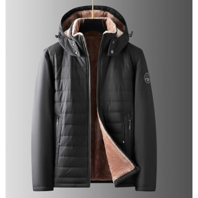 Fleece Papa Gewatteerde Jas Heren Ribbels Streep Verdikt Middelbare en Oudere Leeftijd Katoenen Jas Afneembare Muts Grootvader Gewatteerde Jas 5XL