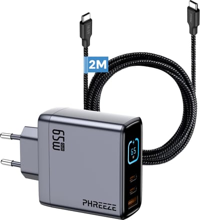 Phreeze USB C Oplader + USB C Kabel 2 Meter - USB C Snellader - 2 Meter Lang - Universeel