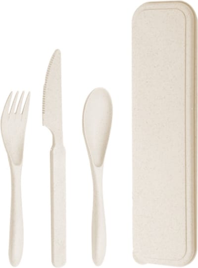 Reisbestek Set - Beige | Milieuvriendelijk/Herbruikbaar | 21 x 5,8 x 2,9 cm | Opbergbox | Fashion Favorite