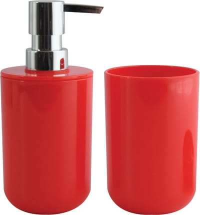 MSV Zeeppompje en drink/tandenborstel beker - badkamer set Porto - kunststof - rood