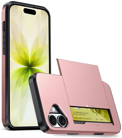 Hoesje Geschikt voor iPhone 17 Hoesje Case Pashouder Hard Cover - Hoes Geschikt voor iPhone 17 Hoesje Met Kaarthouder - Rosé goud