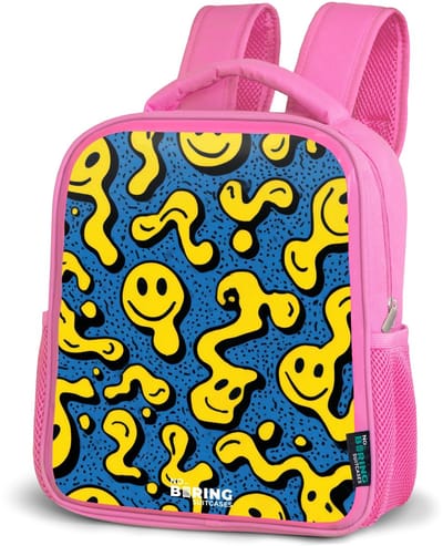 NoBoringSuitcases.com® - Rugzak roze - Schooltas meisjes - Smiley - Geel - Blauw - Kinder rugtas meisje - Boekentas kind - Kinderrugzak voor school - Schoolrugzak