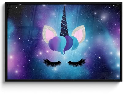 Poster in lijst - Fotolijst 120x80 cm - Posters - Eenhoorn - Sterren - Magisch - Blauw - Posterlijst zwart - Decoratie - Wanddecoratie woonkamer - Muurdecoratie slaapkamer