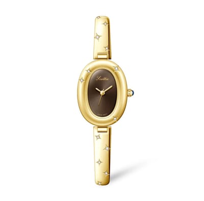 Scottie Dames Horloge Goudkleurig&Bruin | Dames Horloges | Roestvrijstaal | Luxe Horloges | Zirkonia | Trendy Horloges |