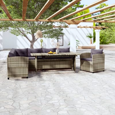 vidaXL - 3-delige - Loungeset - met - kussens - poly - rattan - grijs