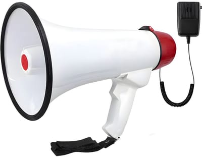 DnA® Megafoon - Megafoon met Sirene - Megafoons - Megafoon Oplaadbaar - Wit/Rood - 34cm x 21cm x 21cm
