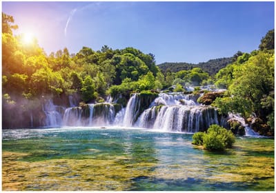 WALLARENA - Fotobehang - 250x175 cm - waterval natuur uitzicht voor slaapkamer woonkamer muurdecoratie