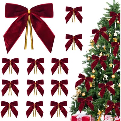 QTTVBTNA - Kerststrikken - Rode Strikken - Boomdecoratie - Geschenkverpakking - Feestversiering - Voor Gezin & Feest - Kerstdecor - Rood - 12 Stuks