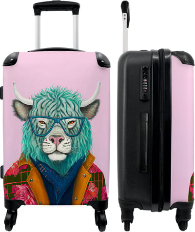 NoBoringSuitcases.com® - Koffer groot - Rolkoffer lichtgewicht - Hoorns - Dier - Buffel - Bloemen - Koe - Reiskoffer met 4 wielen - Grote trolley XL - 20 kg bagage - Valiezen middelgroot - Hardcase bagagekoffer - Suitcase large