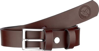 Ladeheid Kinderriem – Riem - Jongens - Broekriem - Verstelbaar - Leer – Bruin/Logo-1 – 55 cm LA-EL-KIDS
