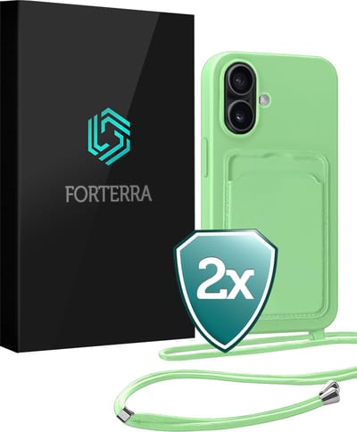 Hoesje Geschikt voor iPhone 17 Pashouder Case Siliconen Hoes Met Koord - Hoes Geschikt voor iPhone 17 Met Telefoonkoord Hoesje Back Cover Met Pasjeshouder - Groen - 2 PACK