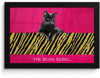 Poster in lijst - Fotolijst 30x20 cm - Posters - Kat - Baas - Roze - Tijgerprint - Posterlijst zwart - Decoratie - Wanddecoratie woonkamer - Muurdecoratie slaapkamer