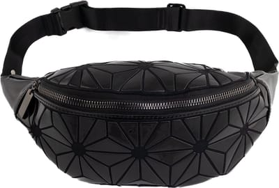 KIMU® Heuptas Zwart Geometrische Lijnen - Zwarte Fanny Pack Tasje - Brons Glitter Lak Hoogglans Heuptasje Antraciet Cyber Festival