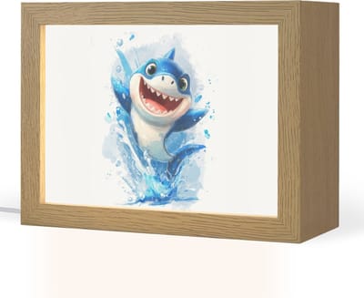 Nachtlampje 20x15 cm - Kinder lampje - Haai - Water - Blauw - Tafellamp kinderkamer - Slaapkamer lamp - Bedlamp kinderen - Kinderlampje stopcontact - Wandlamp babykamer - Nachtlampjes