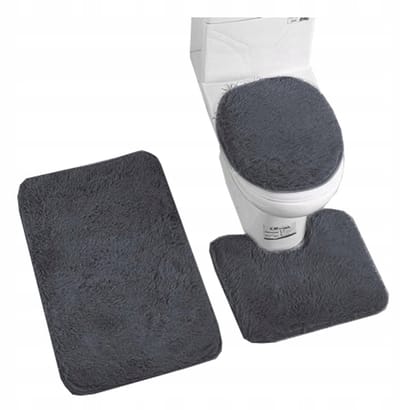Badkamerset 3-delig: Zacht, Antislip Toilet & Douche Vloerkleed Grijs