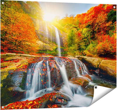 Gards Tuinposter Waterval in de Herfst Kleuren - 100x80 cm - Tuindoek - Tuindecoratie - Wanddecoratie buiten - Tuinschilderij