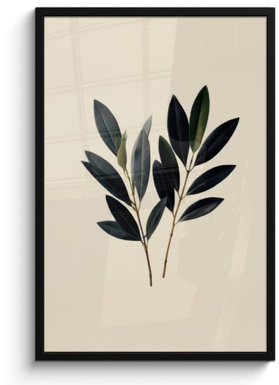 Poster in lijst - Fotolijst 60x90 cm - Posters - Ovaalvormige bladeren - Diep groen - Symmetrisch - Posterlijst zwart - Decoratie - Wanddecoratie woonkamer - Muurdecoratie slaapkamer
