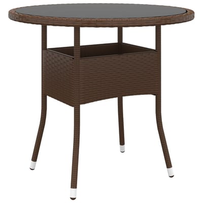 vidaXL - Tuintafel - Ø80x75 - cm - gehard - glas - en - poly - rattan - bruin