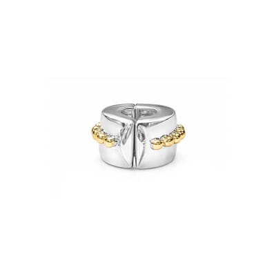 Quiges – Roestvrij Staal – Glanzende - Zilver met Gouden Bolletjes – Stopper Bedel voor Armband – Beads – Geschikt voor Alle Bekende Merken