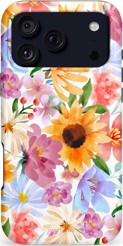 Casetastic hoesje geschikt voor Google Pixel 11 Pro - Dubbellaagse bescherming - Bloemenwind - Fashion Case - Lichtblauw Terracotta Geel