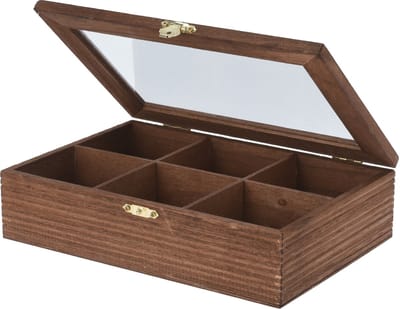 Bellatio Decorations Theedoos - 6-vaks - bruin - hout - 24x16x6 cm - theekist - theezakjes doos