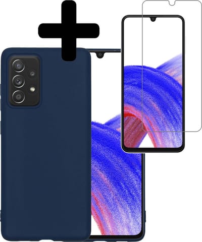 Hoesje - Met Screenprotector - Geschikt voor Samsung Galaxy A33 - Sterk & Shockproof - Back Cover - Siliconen Case - Telefoon Hoes - Telefoonhoesjes - Donkerblauw