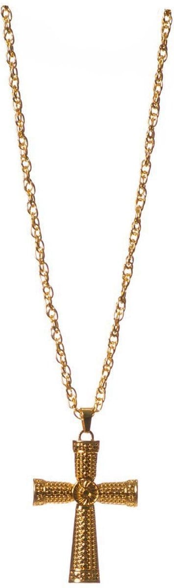 Partychimp Voordeelverpakking 6 pack Kruis Goud Ketting Voor Bij Carnavalskleding Heren Carnavalskleding Dames Carnaval Accessoires Carnaval - Goud – Metaal – 6 pack