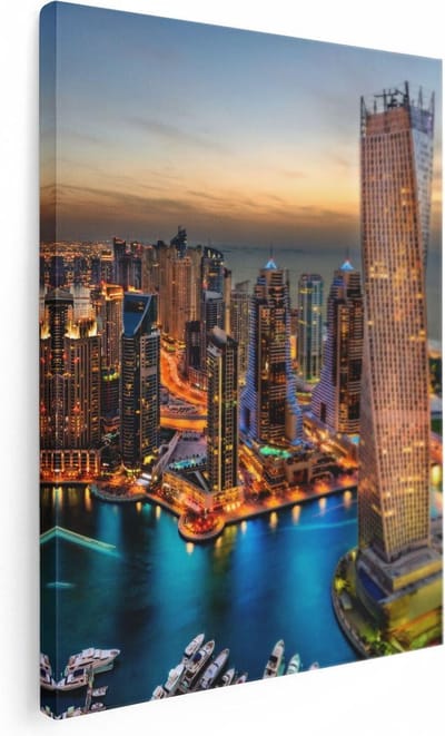 Artaza Canvas Schilderij Dubai Marina - 30x40 cm - Klein - Wanddecoratie Stad - Muurdecoratie Zonsondergang - Kamer Accessoires